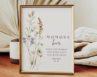 Wildflower Mimosa Bar Sign, Printable Mimosa Bar Sign, Floral Mimosa Bar Sign, Instant Download, Template Wildflower, Momosa Bar Sign