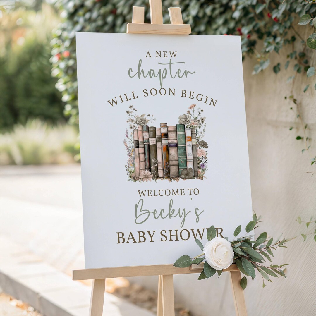 First Chapter Welcome Sign New Chapter Begins Baby Shower Welcome Sign, Storybook Baby Shower Sign ...