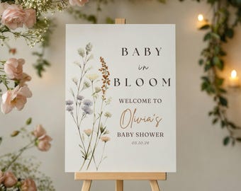 Baby In Bloom Sign, Baby Shower Welcome Sign, Wildflower Welcome Sign, Boho, Minimalist, Wildflower Poster, Printable Welcome Sign