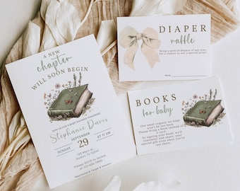 A New Chapter Begins Baby Shower Invitation, Gender Neutral Storybook Baby Shower Invite, Wildflower Butterfly Themed Party Template