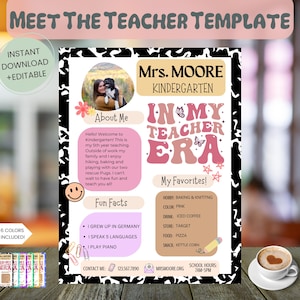 Meet the Teacher Classroom Printable Template, Teacher Introduction, In My Teacher Era, Teacher Template, Instant Download
