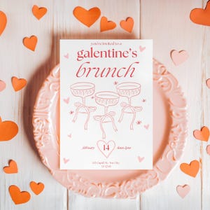 Galentines Day einladen, rosa und rote Mädchen Brunch einladen, Galentines Party, Valentinstag, Einladung, Coquette, rosa und rot
