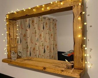 Handmade light oak wood shelf mirror