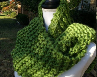 Chunky Scarf Long, Green. Hand Knit. Ready to Ship