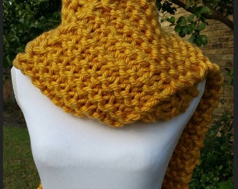 Super Chunky Scarf Extra Long With Fringe Yellow/Gold Ready to Ship