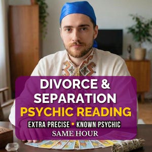 Peut inclure: Un homme portant un foulard bleu et une chemise brodée. L'image contient le texte "DIVORCE & SÉPARATION LECTURE PSYCHIQUE" avec le texte supplémentaire : "EXTRA PRÉCIS * VOYANT CONNU MÊME HEURE". Cartes de tarot et un paquet de sauge sur la table.