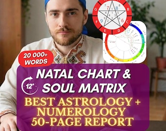 Gedetailleerde geboortehoroscoop en bestemmingsmatrix lezen, compatibiliteit met astrologie (pdf-rapport) op dezelfde dag
