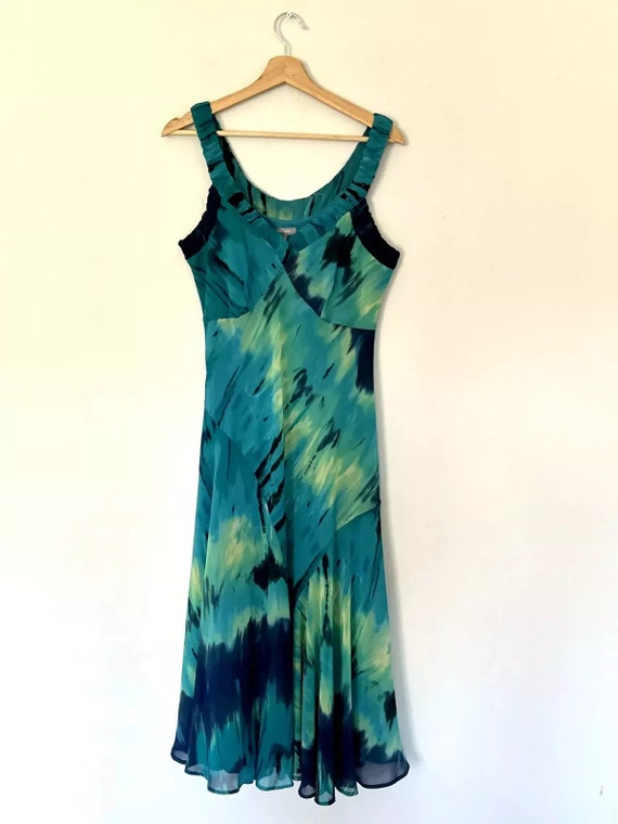 Per Una Vintage Bias Dress Size 14 L Green Hippy F