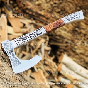 Hand Forged High Carbon Steel Valhalla Viking Axe, Handmade Fully Functional Viking Axe With Engraved Wooden Handle, Best Personalized Gift