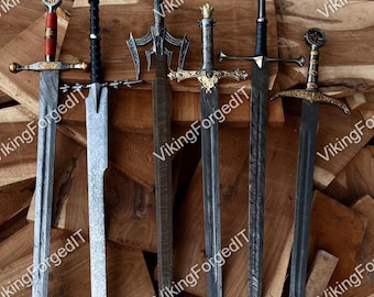 Espada de acero de Damasco hecha a mano, espada medieval auténtica, espada vikinga, espada de fantasía hecha a mano, espada con monograma, regalo de Navidad, regalo de Año Nuevo.