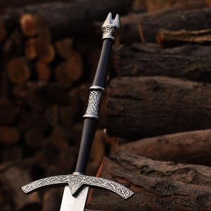 Damaskusvärd, vikingasvärd, handsmidet svärd, långt svärd, svärd, halvtangsvärd för fantasysvärd, lajvsvärd, present till marskalkar, födelsedagspresent. bild 2