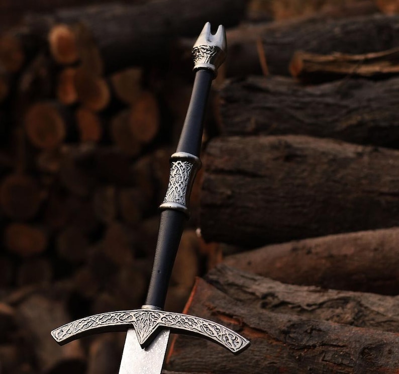 Damaskusvärd, vikingasvärd, handsmidet svärd, långt svärd, svärd, halvtangsvärd för fantasysvärd, lajvsvärd, present till marskalkar, födelsedagspresent. bild 2