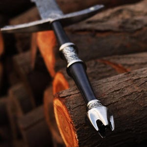 Damaskusvärd, vikingasvärd, handsmidet svärd, långt svärd, svärd, halvtangsvärd för fantasysvärd, lajvsvärd, present till marskalkar, födelsedagspresent. bild 4