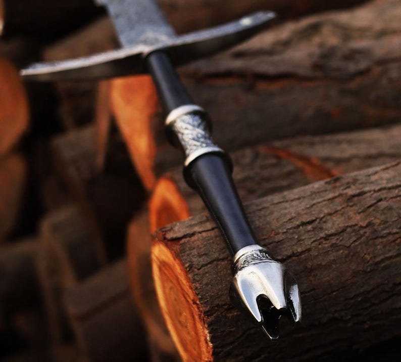 Damaskusvärd, vikingasvärd, handsmidet svärd, långt svärd, svärd, halvtangsvärd för fantasysvärd, lajvsvärd, present till marskalkar, födelsedagspresent. bild 4