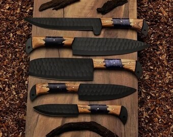 5Pcs Hand Forged Damascus Chef Set | Damascus Kitchen Knives | Damascus Chef Knife Set | DAMASCUS Chef Set | CHRISTMAS Gift | GROOMSMAN Gift