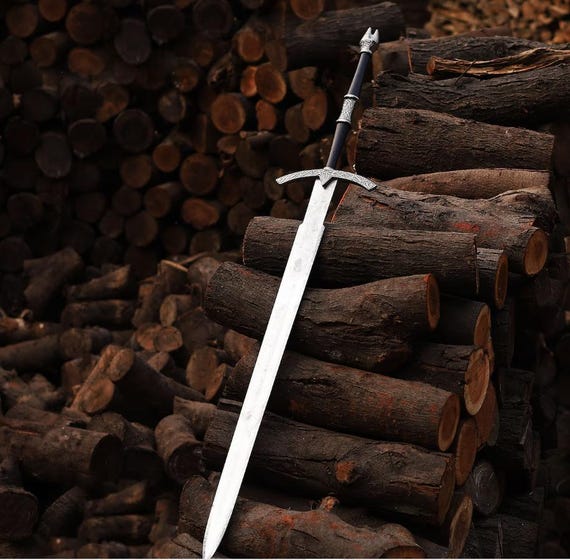 Damascus Sword, Viking Sword, Hand Forged Sword, Long Sword, Sword, Half-Tang Fantasy Sword, Larp Sword, Groomsmen Gift, Birthday Gift.