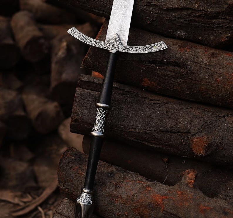 Damaskusvärd, vikingasvärd, handsmidet svärd, långt svärd, svärd, halvtangsvärd för fantasysvärd, lajvsvärd, present till marskalkar, födelsedagspresent. bild 5