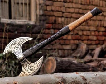 Double Headed Viking Axe, Bearded Axe Hand Forged Steel Double Blade Viking Axe Gift For Him, Christmas Gift