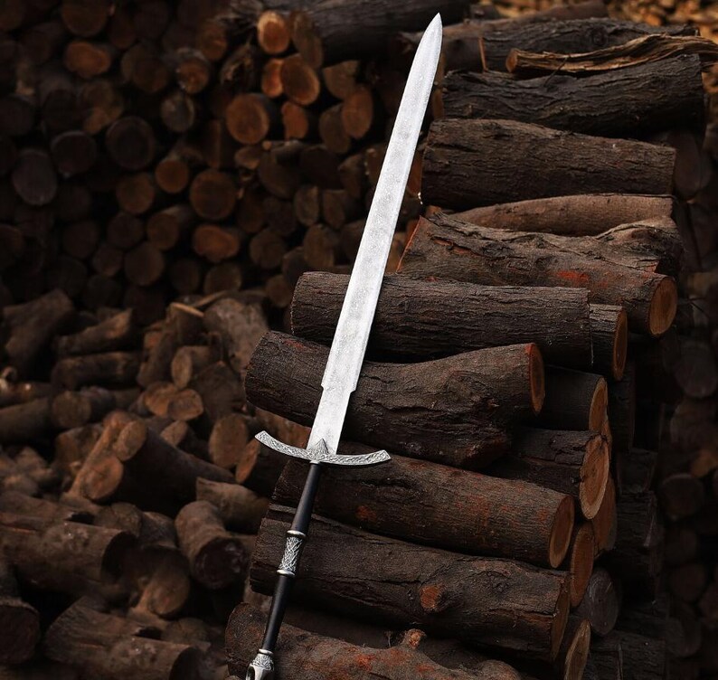 Damaskusvärd, vikingasvärd, handsmidet svärd, långt svärd, svärd, halvtangsvärd för fantasysvärd, lajvsvärd, present till marskalkar, födelsedagspresent. bild 3