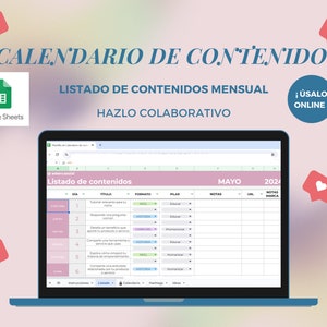 Monthly Content Calendar Template for Facebook Instagram Social Networks in Spanish Digital Marketing Google Sheets Spreadsheet