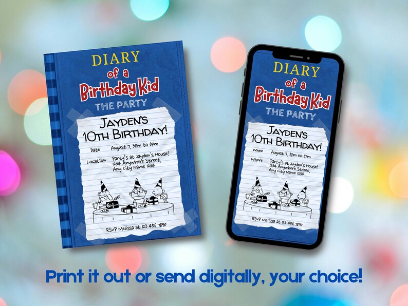 Diary of A Wimpy Kid Birthday Party Invite Pack Editable & Printable