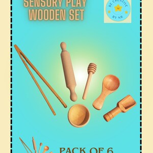 Wooden toys for sensory bin, sensory play tools, Sensory bin tool set for toddlers and kids, wooden playdough tools