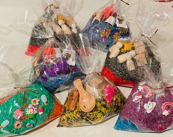 Pour and play packs for sensory bins in different themes with dyed rice fillers , Busy box refill, Sensory bags for kids, colored rice