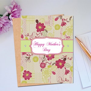Tarjeta del Día de la Madre para tu maravillosa mamá Diseño floral caprichoso con pájaros para desearle un feliz día de la madre a tu mamá Tarjeta para la mejor mamá
