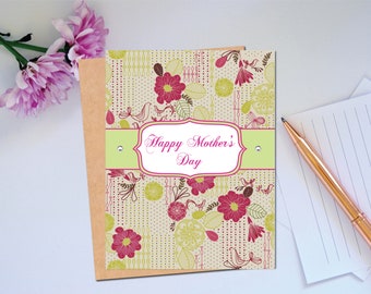 Mother's Day Card for Your Wonderful Mom Floral Whimsical Design with Birds to Wish Mum Happy Mother's Day Best Mom Card