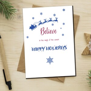 Credi nella magia Buone feste Biglietto di auguri con slitta di Babbo Natale e renne per la famiglia Biglietto di Natale per amici e colleghi di lavoro