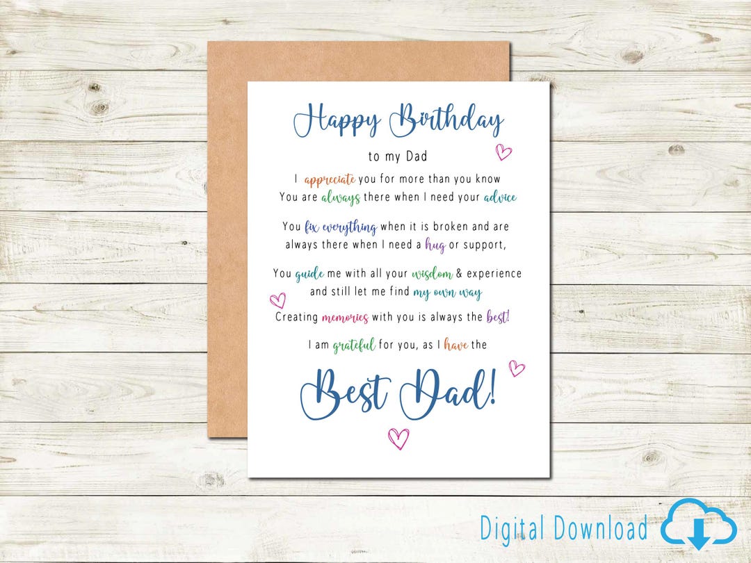 Buy Printable Happy Birthday Dad the Best Birthday Card for Dad