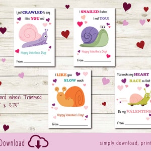 Afdrukbare Valentijnsdagkaarten voor kinderen Schattige slak Valentijnsdag Valentijnsdagkaarten voor kinderen Slak Valentijnsdagkaarten voor kinderen