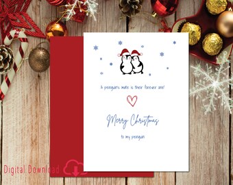 Weihnachtskarte mit Pinguin für den Freund, digitale romantische Schneekarte