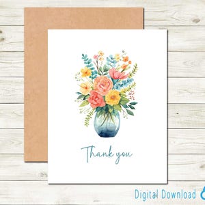 Printable Thank-you Card Vase of Flowers Digital Download Thanks to Someone Special with Bouquet of Flowers