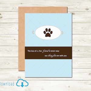 Carta di simpatia per animali stampabile Carta di download digitale Stampa della zampa di cane Carta di simpatia per animali domestici Perdita di animale domestico Carta stampabile Lutto per cani amico peloso
