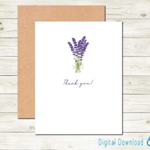 Printable Thank-you Card Lavender Digital Download Thank You Card Minimal Simple Card Thanks to Someone Special with Bouquet of Lavender