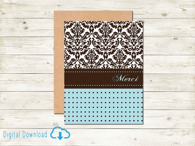 Merci Pattern Printable Merci Card Digital Download Card Thank-you in French Card ...