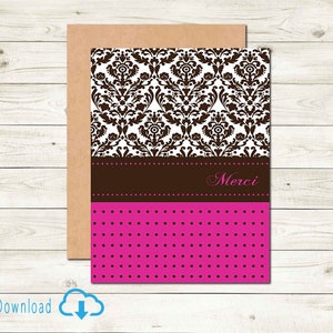 Printable Card Thank you in French Card Merci Card Digital Download Thank you Friend Note of Thanks