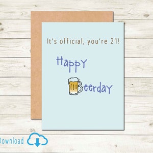 Tarjeta de cumpleaños número 21 imprimible Descarga digital Tarjeta de cumpleaños número 21 Tarjeta divertida para amigo Tarjeta Beerday Tarjeta divertida para novio