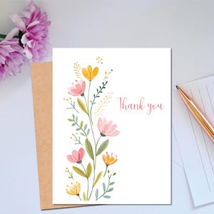 Hermosa tarjeta de agradecimiento en acuarela para un amigo, compañero de trabajo o maestro. Tarjeta de agradecimiento por aprecio. Tarjeta de agradecimiento floral.