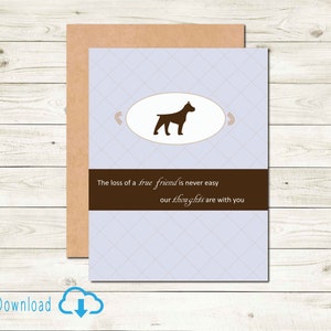 Tarjeta de condolencia para mascotas de perro imprimible Tarjeta de descarga digital Boxer Perro Pérdida de mascota Tarjeta imprimible Duelo de condolencias de mascotas