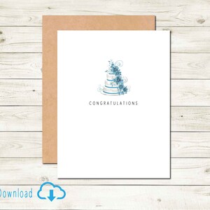 Cartão de casamento para impressão, cartão de download digital para casal no dia do casamento com cartão de bolo de casamento