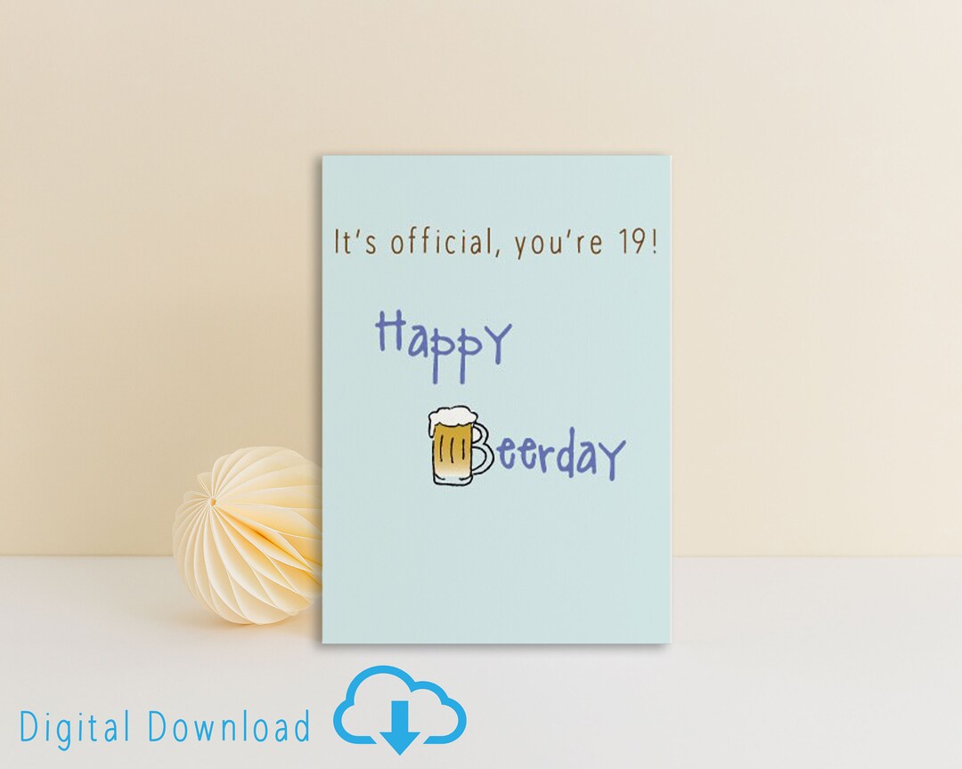 Printable 19th Birthday Card Digital 19 Birthday Card Fun Card - Etsy