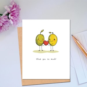 Carte Olive You Tellement pour lui Love You Carte pour elle Jeu de mots Carte pour la Saint-Valentin Carte de la Saint-Valentin drôle Carte d'anniversaire