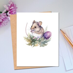 Carte souris et chardon mignonne série Woodland Carte de correspondance pour tous les jours Carte pour toutes les occasions Carte fantaisiste de la souris Carte vierge Carte de la faune