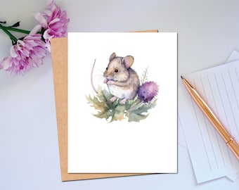 Woodland Series Cute Mouse & Thistle Card Everyday Note Card For Any Occasion Whimsical Card of Mouse Stationery Blank Card Wildlife Card