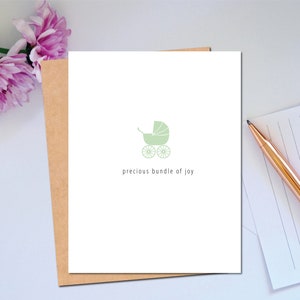 Congratulations Baby Shower Card Green Stroller Card for New Baby Precious Bundle of Joy Welcome to the New Bundle of Joy