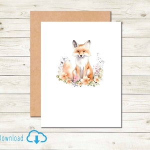 Carte de correspondance renard de la série Woodland pour toutes les occasions, papeterie, carte de tous les jours, animaux sauvages et animaux, téléchargement numérique