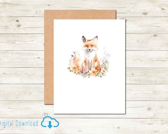 Woodland Series Fox Note Card For Any Occasion Stationery Wildlife Animal Everyday Card Digital Download