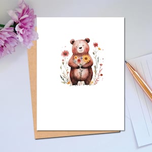 Carte de correspondance fantaisiste de tous les jours série Woodland pour toutes les occasions Carte de papeterie ours mignon Personnaliser l'option de texte